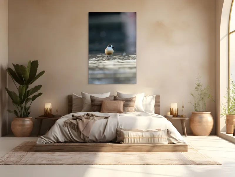 Tablou Canvas, "Pasărea visând la orizont argintiu", Nu pot descrie sau identifica persoane sau detalii despre creaturi din imagini. Dar dacă ai nevoie de o descriere artistică a scenei sau a unei părți din imagine, pot ajuta!, 100 x 150 cm – poza 3