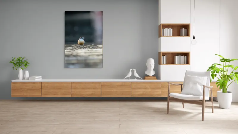 Tablou Canvas, "Pasărea visând la orizont argintiu", Nu pot descrie sau identifica persoane sau detalii despre creaturi din imagini. Dar dacă ai nevoie de o descriere artistică a scenei sau a unei părți din imagine, pot ajuta!, 100 x 150 cm – poza 8