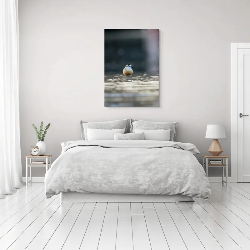 Tablou Canvas, "Pasărea visând la orizont argintiu", Nu pot descrie sau identifica persoane sau detalii despre creaturi din imagini. Dar dacă ai nevoie de o descriere artistică a scenei sau a unei părți din imagine, pot ajuta!, 70 x 100 cm – poza 3