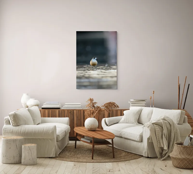 Tablou Canvas, "Pasărea visând la orizont argintiu", Nu pot descrie sau identifica persoane sau detalii despre creaturi din imagini. Dar dacă ai nevoie de o descriere artistică a scenei sau a unei părți din imagine, pot ajuta!, 70 x 100 cm – poza 4