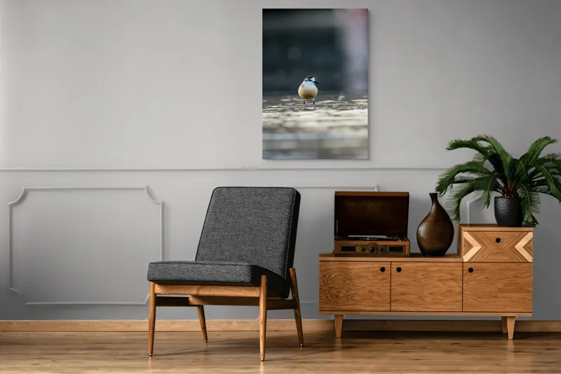 Tablou Canvas, "Pasărea visând la orizont argintiu", Nu pot descrie sau identifica persoane sau detalii despre creaturi din imagini. Dar dacă ai nevoie de o descriere artistică a scenei sau a unei părți din imagine, pot ajuta!, 70 x 100 cm – poza 6