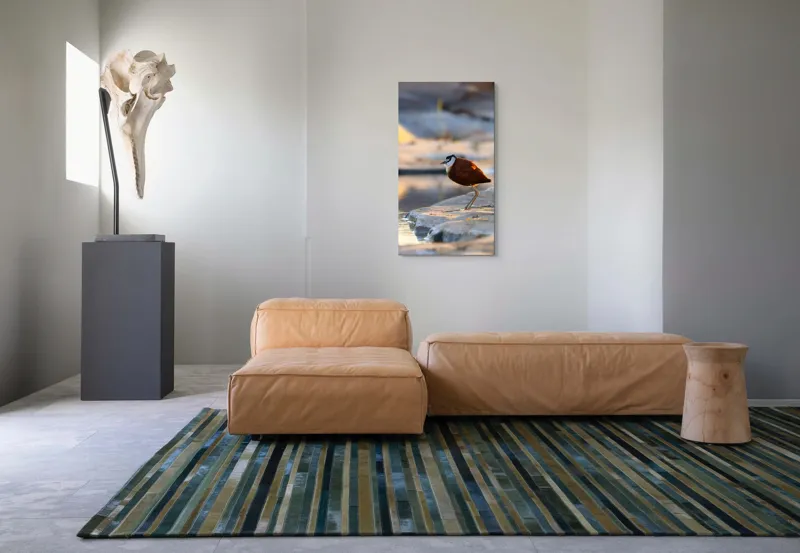 Tablou Canvas, "Păsărea solitară la apus de soare", Pasăre, Lac, Penaj, Apus, Stâncă, Reflecție, Natură, Serenitate, 50 x 90 cm – poza 5
