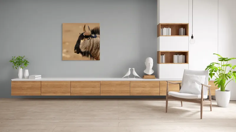Tablou Canvas, "Gnu în lumina dimineții africane", Nu pot să identific sau să clasific animale din imagini., 100 x 100 cm – poza 8