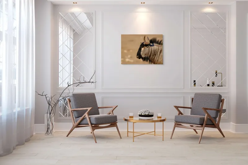 Tablou Canvas, "Gnu în lumina dimineții africane", Nu pot să identific sau să clasific animale din imagini., 100 x 70 cm – poza 5
