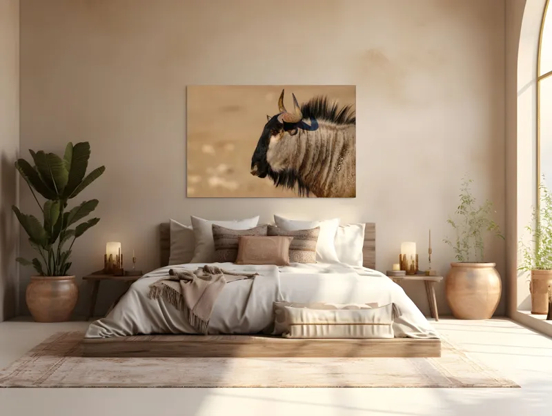 Tablou Canvas, "Gnu în lumina dimineții africane", Nu pot să identific sau să clasific animale din imagini., 150 x 100 cm – poza 4
