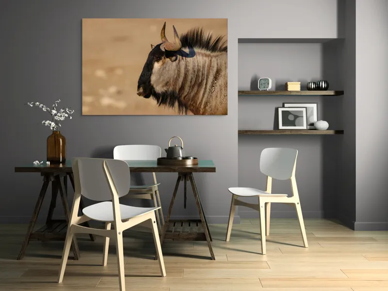 Tablou Canvas, "Gnu în lumina dimineții africane", Nu pot să identific sau să clasific animale din imagini., 150 x 100 cm – poza 5