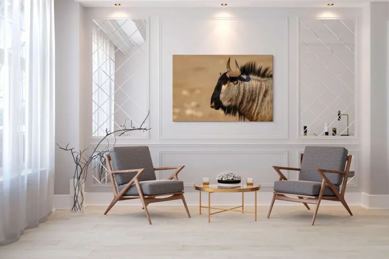 Tablou Canvas, "Gnu în lumina dimineții africane", Nu pot să identific sau să clasific animale din imagini., 150 x 100 cm – poza 7
