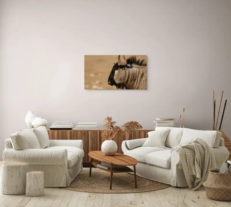 Tablou Canvas, "Gnu în lumina dimineții africane", Nu pot să identific sau să clasific animale din imagini., 90 x 50 cm – poza 4