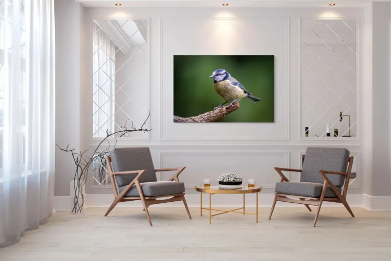 Tablou Canvas, "Nu știu cine este în imagine.", Pasăre, Crenguță, Penaj, Verde, Ochi, Aripă, Natură, Bărbie, Albastru, Galben, 150 x 100 cm – poza 7