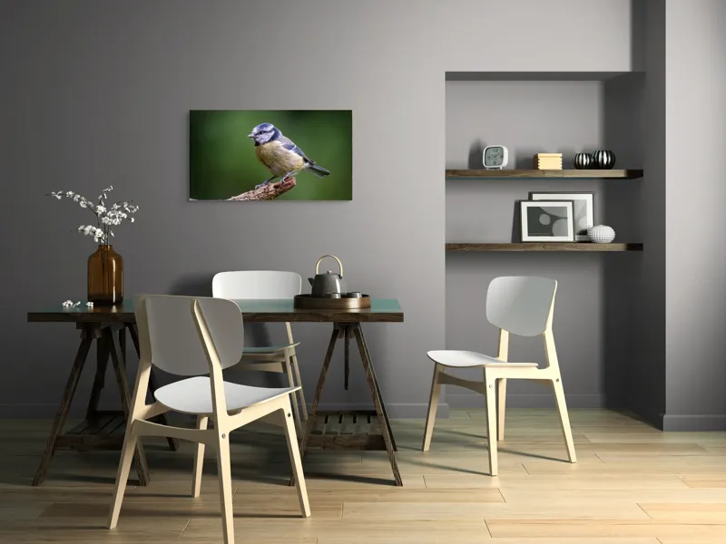 Tablou Canvas, "Nu știu cine este în imagine.", Pasăre, Crenguță, Penaj, Verde, Ochi, Aripă, Natură, Bărbie, Albastru, Galben, 90 x 50 cm – poza 3