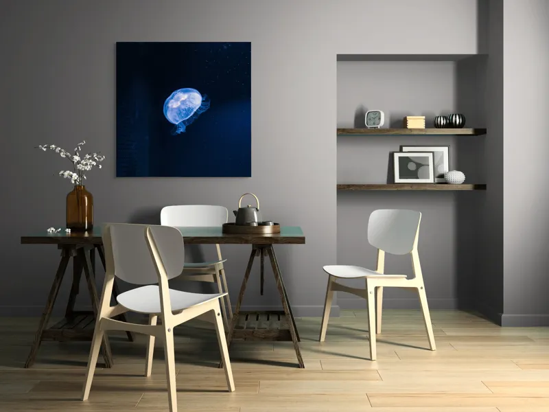 Tablou Canvas, "Lumina albastră a meduzelor misterioase", Mistic, Albastru, Lumină, Eteric, Ocean, Grație, Calm, Mister, 100 x 100 cm – poza 6