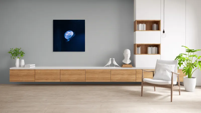 Tablou Canvas, "Lumina albastră a meduzelor misterioase", Mistic, Albastru, Lumină, Eteric, Ocean, Grație, Calm, Mister, 100 x 100 cm – poza 8
