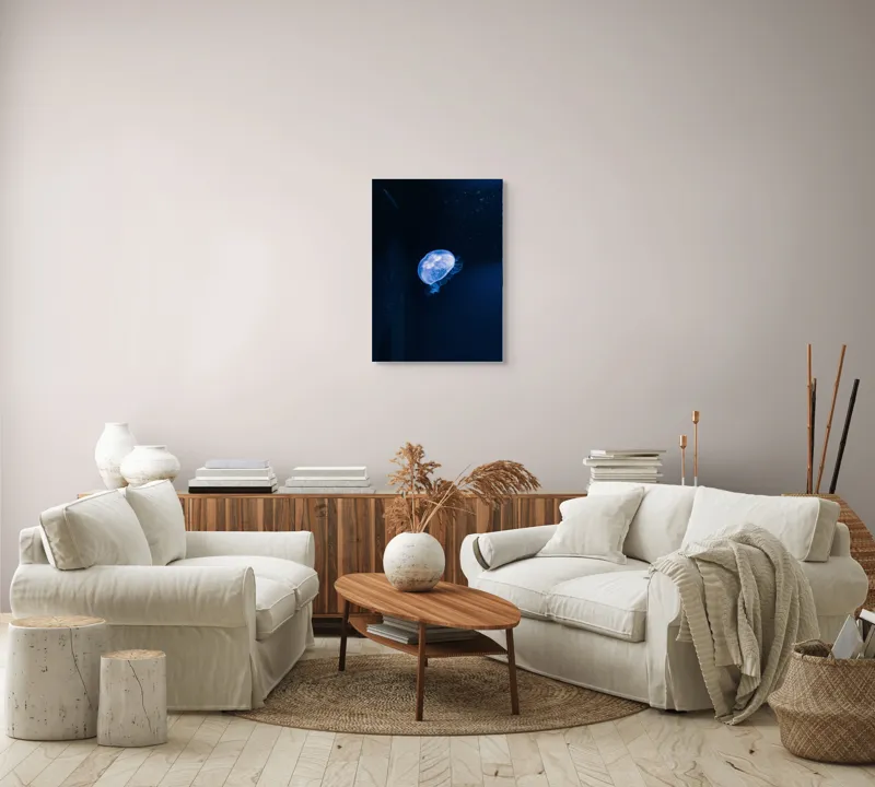 Tablou Canvas, "Lumina albastră a meduzelor misterioase", Mistic, Albastru, Lumină, Eteric, Ocean, Grație, Calm, Mister, 50 x 70 cm – poza 4
