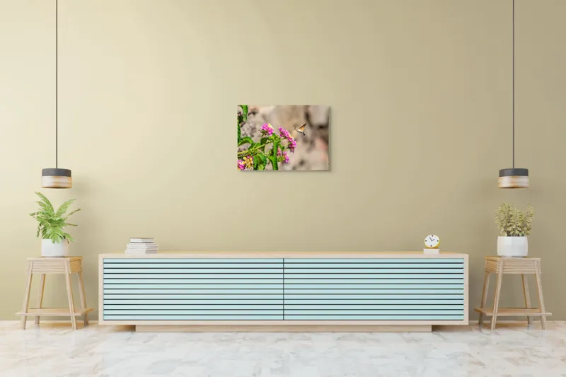 Tablou Canvas, "Colibri printre flori colorate de vară", Flori, Nectar, Fluture, Viu, Natură, Zbor, Fragil, Înflorire, 70 x 50 cm – poza 7