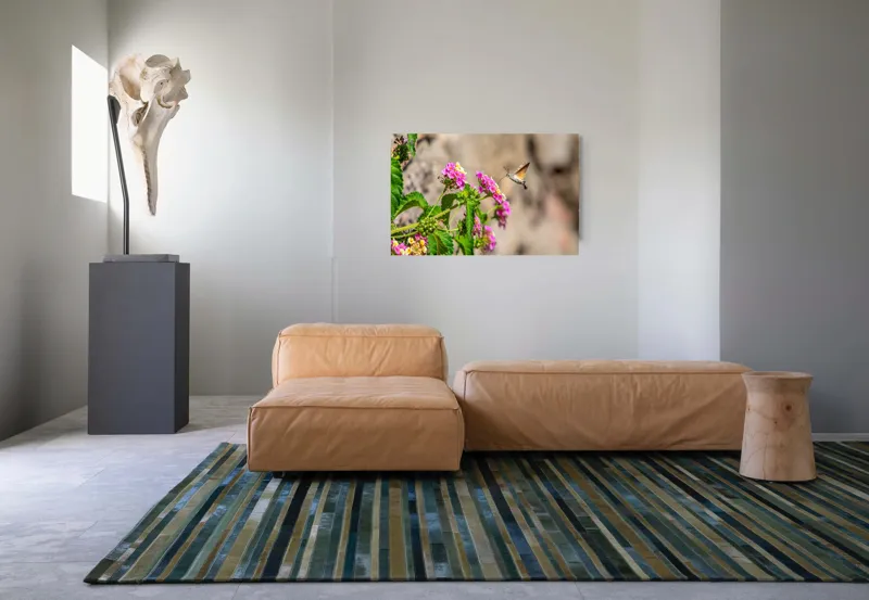 Tablou Canvas, "Colibri printre flori colorate de vară", Flori, Nectar, Fluture, Viu, Natură, Zbor, Fragil, Înflorire, 90 x 50 cm – poza 8