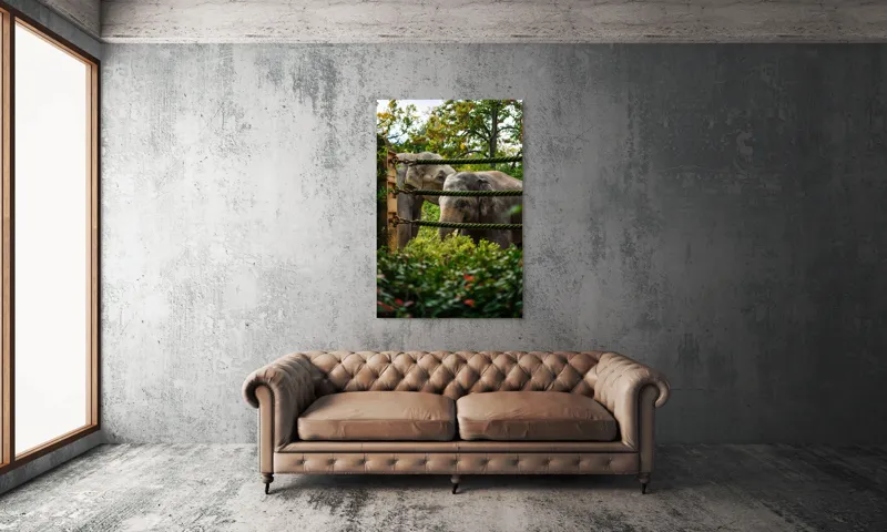 Tablou Canvas, "Elefanți în grădina zoologică verde", Elefanți, Grădină, Frânghii, Frunze, Copaci, Peisaj, Natural, Verde, Animale, 100 x 150 cm – poza 6