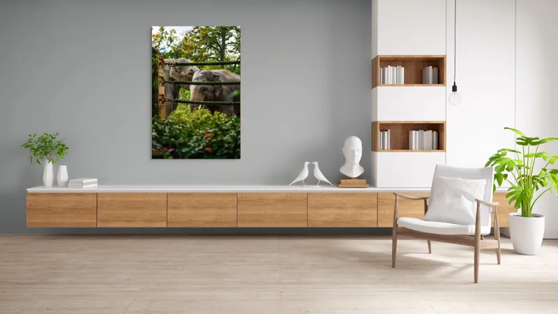 Tablou Canvas, "Elefanți în grădina zoologică verde", Elefanți, Grădină, Frânghii, Frunze, Copaci, Peisaj, Natural, Verde, Animale, 100 x 150 cm – poza 8