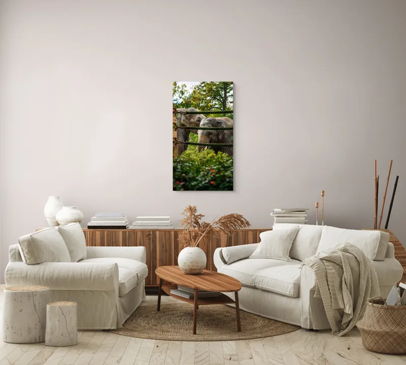 Tablou Canvas, "Elefanți în grădina zoologică verde", Elefanți, Grădină, Frânghii, Frunze, Copaci, Peisaj, Natural, Verde, Animale, 50 x 90 cm – poza 7