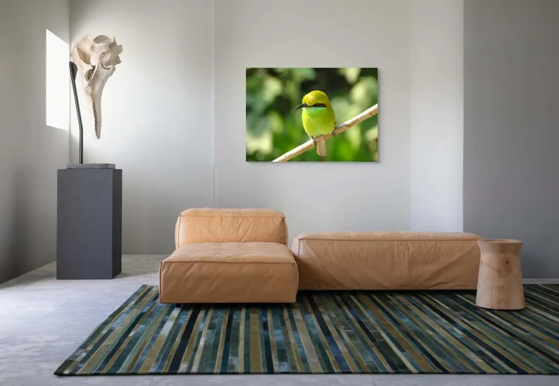 Tablou Canvas, "Splendoarea verde a naturii păsărilor", Nuanțe, Verde, Strălucire, Delicatețe, Prăjină, Natură, Eleganță, Privire, Viu, Blândețe, 100 x 70 cm – poza 7