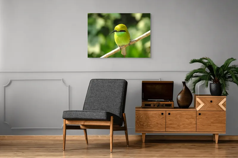 Tablou Canvas, "Splendoarea verde a naturii păsărilor", Nuanțe, Verde, Strălucire, Delicatețe, Prăjină, Natură, Eleganță, Privire, Viu, Blândețe, 100 x 70 cm – poza 8