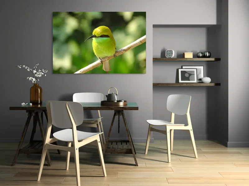 Tablou Canvas, "Splendoarea verde a naturii păsărilor", Nuanțe, Verde, Strălucire, Delicatețe, Prăjină, Natură, Eleganță, Privire, Viu, Blândețe, 150 x 100 cm – poza 5