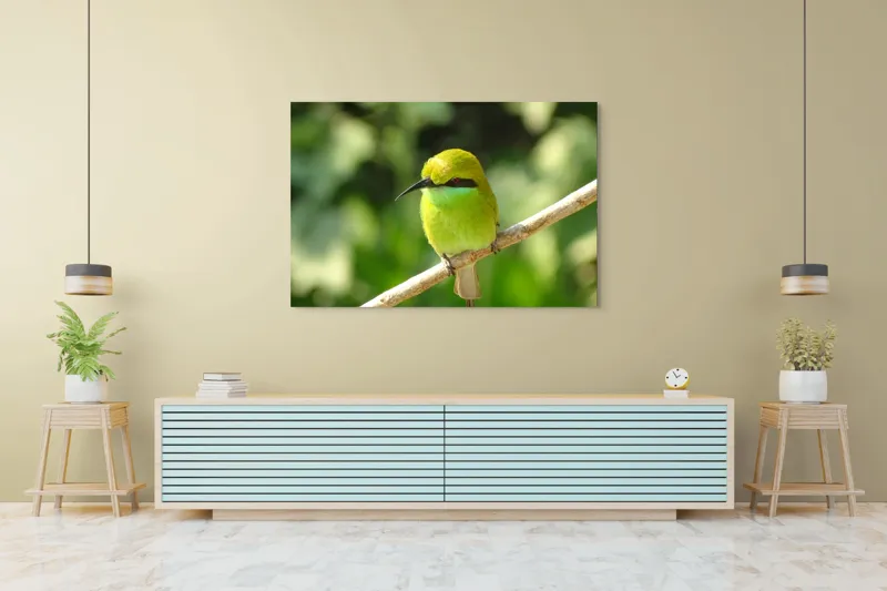 Tablou Canvas, "Splendoarea verde a naturii păsărilor", Nuanțe, Verde, Strălucire, Delicatețe, Prăjină, Natură, Eleganță, Privire, Viu, Blândețe, 150 x 100 cm – poza 6