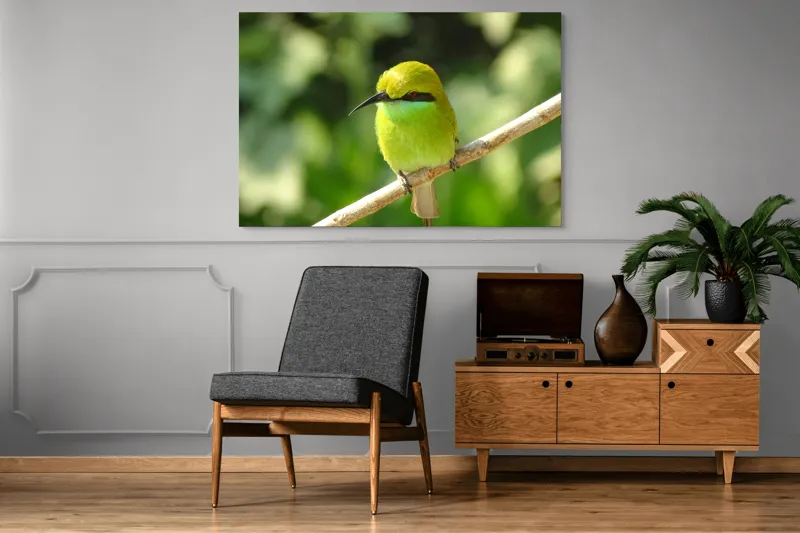 Tablou Canvas, "Splendoarea verde a naturii păsărilor", Nuanțe, Verde, Strălucire, Delicatețe, Prăjină, Natură, Eleganță, Privire, Viu, Blândețe, 150 x 100 cm – poza 8