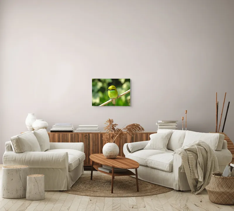 Tablou Canvas, "Splendoarea verde a naturii păsărilor", Nuanțe, Verde, Strălucire, Delicatețe, Prăjină, Natură, Eleganță, Privire, Viu, Blândețe, 54 x 39 cm – poza 5