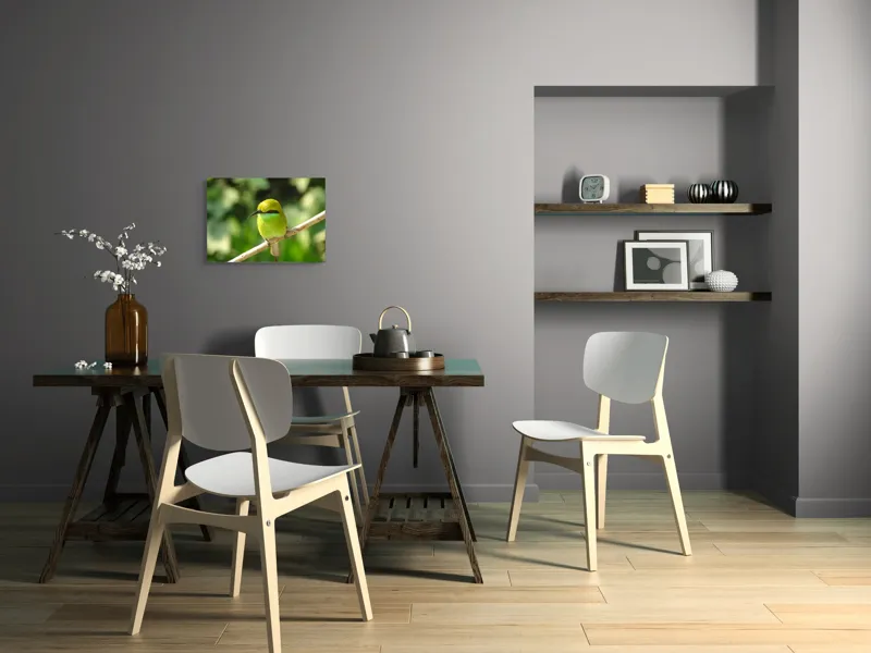 Tablou Canvas, "Splendoarea verde a naturii păsărilor", Nuanțe, Verde, Strălucire, Delicatețe, Prăjină, Natură, Eleganță, Privire, Viu, Blândețe, 54 x 39 cm – poza 6