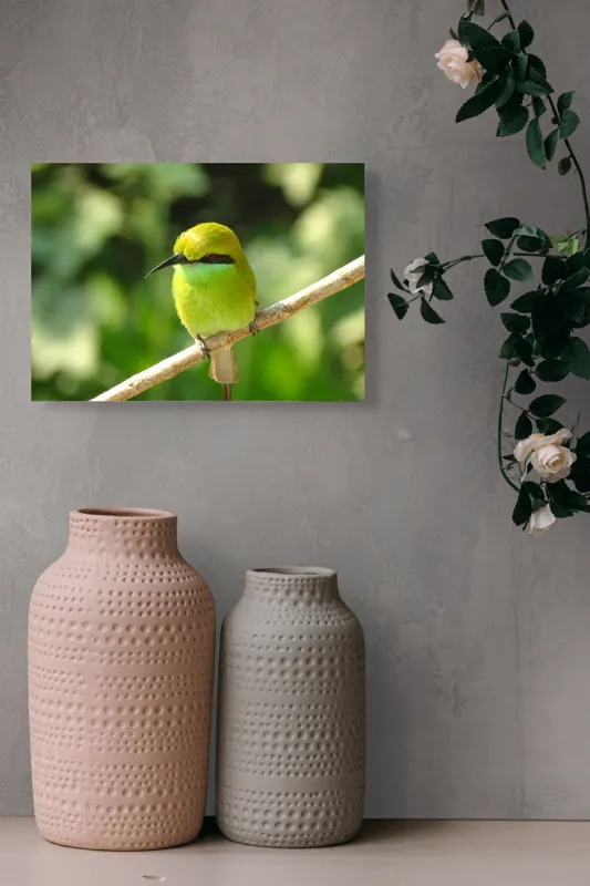 Tablou Canvas, "Splendoarea verde a naturii păsărilor", Nuanțe, Verde, Strălucire, Delicatețe, Prăjină, Natură, Eleganță, Privire, Viu, Blândețe, 54 x 39 cm – poza 8