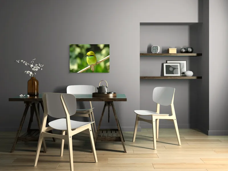 Tablou Canvas, "Splendoarea verde a naturii păsărilor", Nuanțe, Verde, Strălucire, Delicatețe, Prăjină, Natură, Eleganță, Privire, Viu, Blândețe, 70 x 50 cm – poza 5