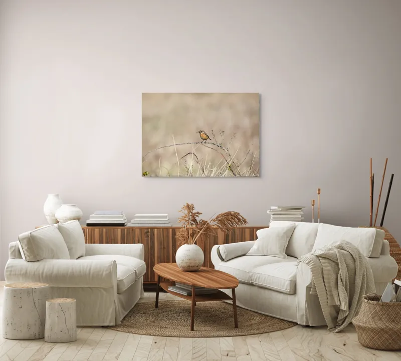 Tablou Canvas, "Pasărea pe o crenguță uscată", Păsăre, Ramură, Natural, Arid, Peisaj, Fragilitate, Subtilitate, Observație, 100 x 70 cm – poza 3