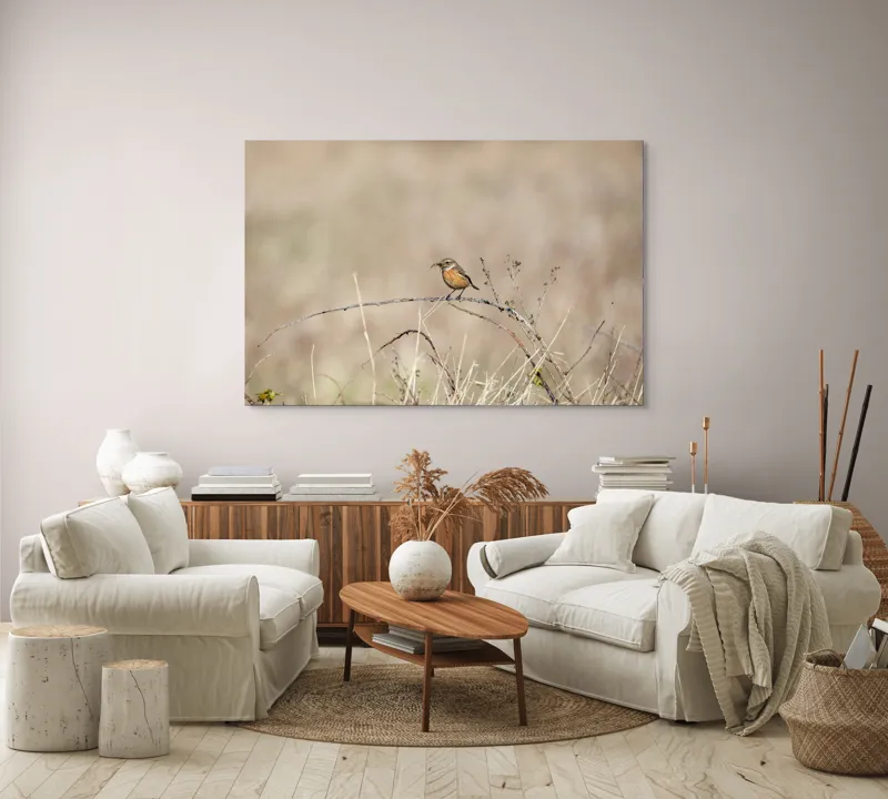Tablou Canvas, "Pasărea pe o crenguță uscată", Păsăre, Ramură, Natural, Arid, Peisaj, Fragilitate, Subtilitate, Observație, 150 x 100 cm – poza 3