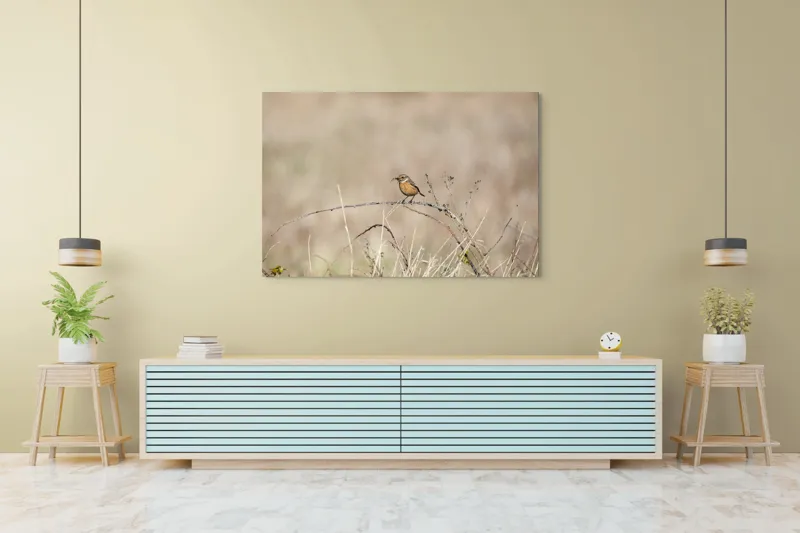 Tablou Canvas, "Pasărea pe o crenguță uscată", Păsăre, Ramură, Natural, Arid, Peisaj, Fragilitate, Subtilitate, Observație, 150 x 100 cm – poza 6