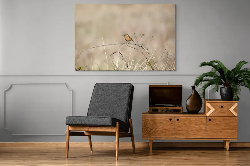 Tablou Canvas, "Pasărea pe o crenguță uscată", Păsăre, Ramură, Natural, Arid, Peisaj, Fragilitate, Subtilitate, Observație, 150 x 100 cm – poza 8