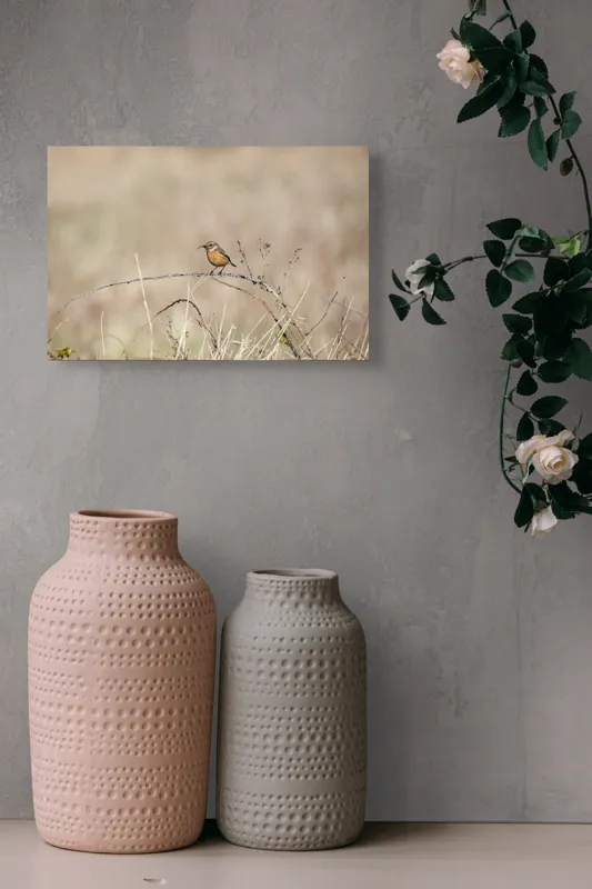 Tablou Canvas, "Pasărea pe o crenguță uscată", Păsăre, Ramură, Natural, Arid, Peisaj, Fragilitate, Subtilitate, Observație, 39 x 26 cm – poza 4