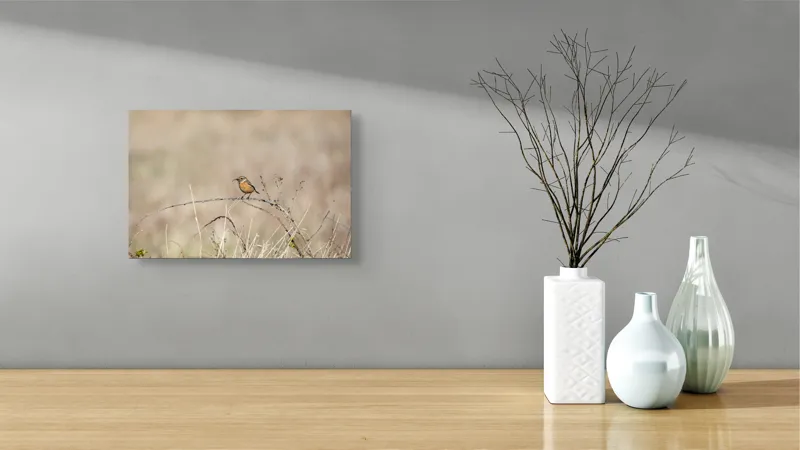 Tablou Canvas, "Pasărea pe o crenguță uscată", Păsăre, Ramură, Natural, Arid, Peisaj, Fragilitate, Subtilitate, Observație, 39 x 26 cm – poza 8