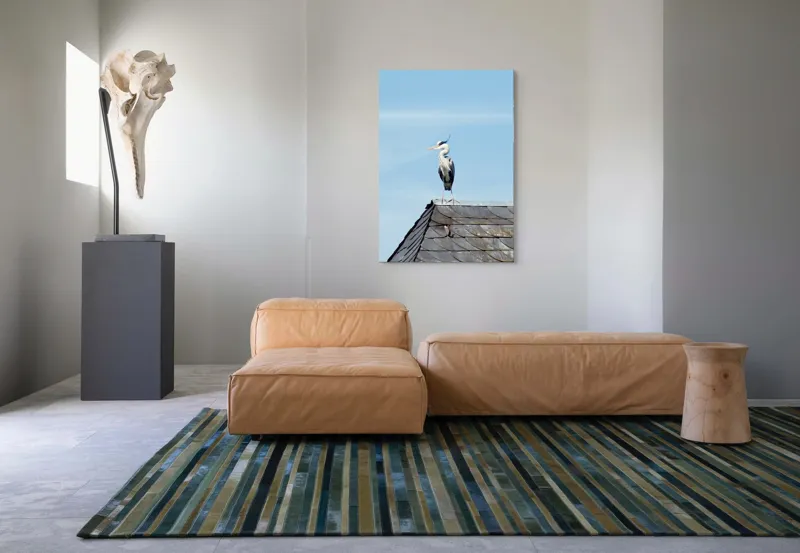 Tablou Canvas, "Egreta pe acoperiș sub cer senin", Pasăre, Acoperiș, Cer, Penaj, Cioc, Eleganță, Contemplare, Vedere, Natură, Libertate, 70 x 100 cm – poza 7