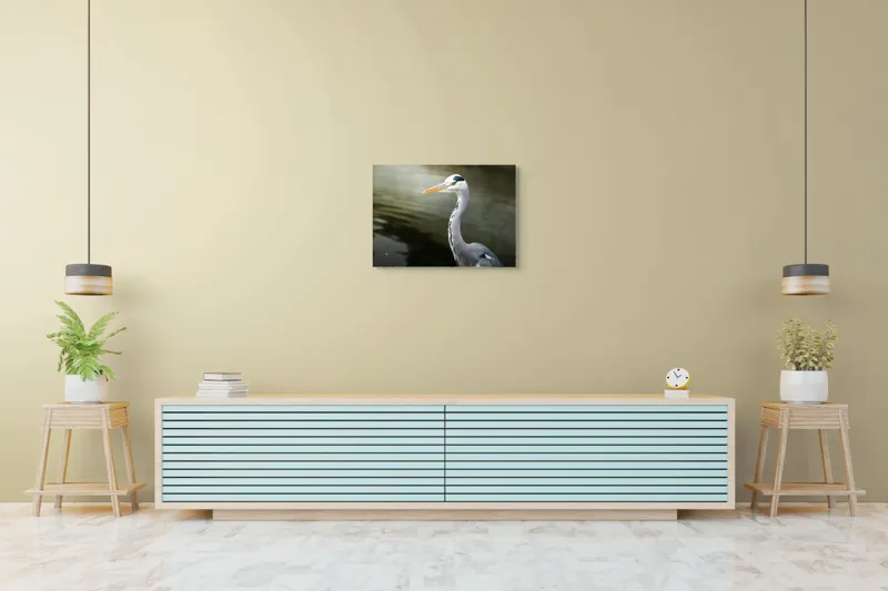 Tablou Canvas, "Egreta privind spre zare liniștită", Pasăre, Grațioasă, Plisc, Lung, Pene, Gri, Apă, Calmă, Elegantă., 70 x 50 cm – poza 7
