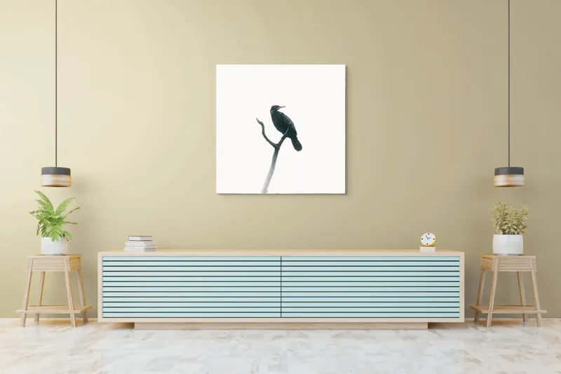 Tablou Canvas, "Pasăre singuratică pe creanga înaltă", Pasăre, Ramură, Cer, Siluetă, Minimalism, Natură, Liniște, Contrast, Puritate, Eleganță, 100 x 100 cm – poza 5