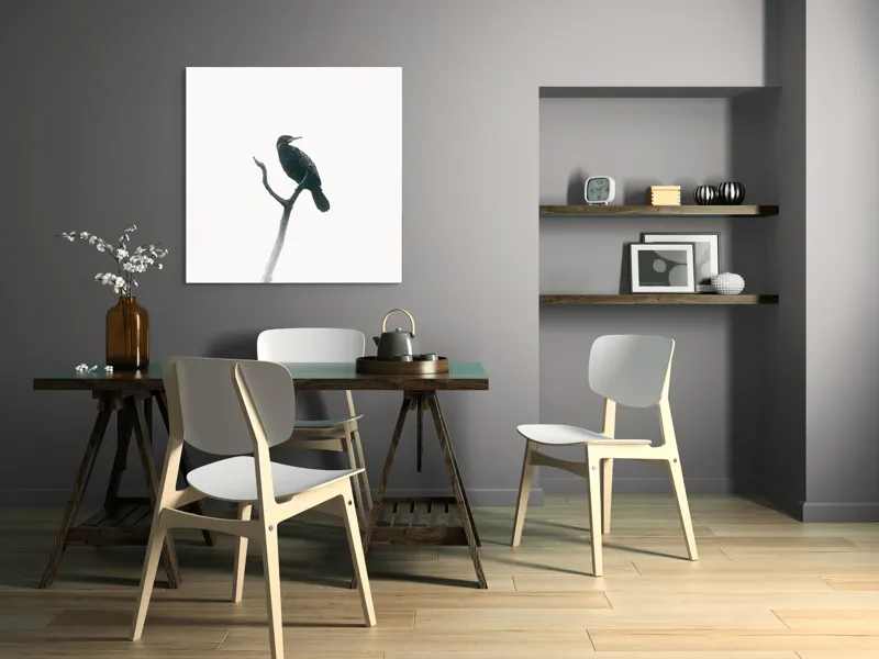 Tablou Canvas, "Pasăre singuratică pe creanga înaltă", Pasăre, Ramură, Cer, Siluetă, Minimalism, Natură, Liniște, Contrast, Puritate, Eleganță, 100 x 100 cm – poza 6