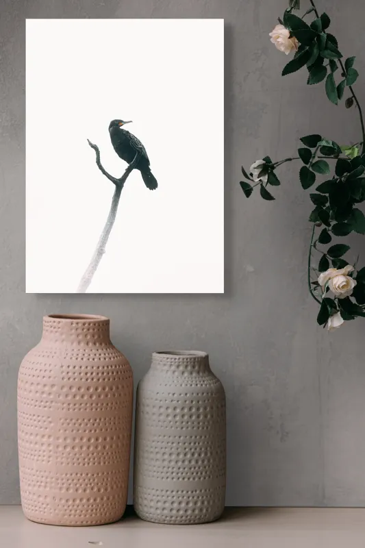 Tablou Canvas, "Pasăre singuratică pe creanga înaltă", Pasăre, Ramură, Cer, Siluetă, Minimalism, Natură, Liniște, Contrast, Puritate, Eleganță, 39 x 54 cm – poza 6
