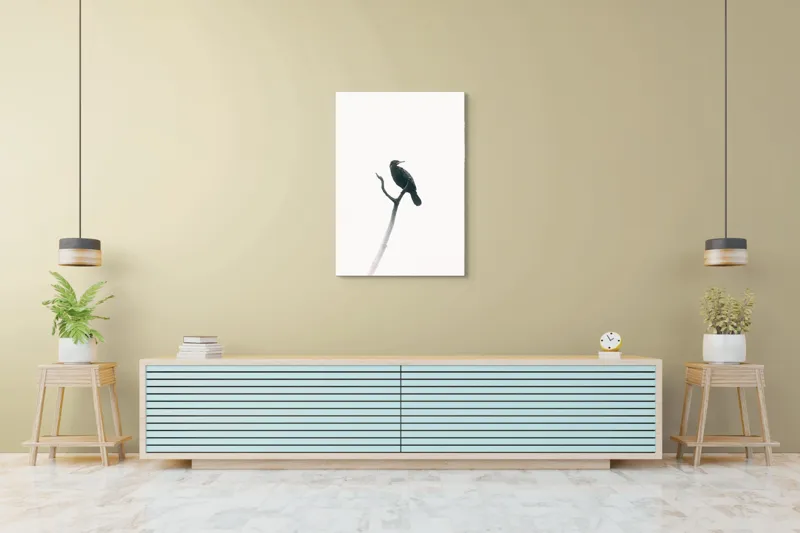 Tablou Canvas, "Pasăre singuratică pe creanga înaltă", Pasăre, Ramură, Cer, Siluetă, Minimalism, Natură, Liniște, Contrast, Puritate, Eleganță, 70 x 100 cm – poza 5