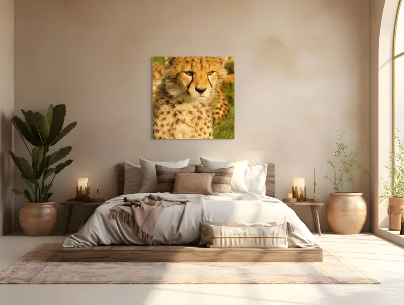 Tablou Canvas, "Pui de ghepard sub soarele amiezii", Nu știu cine este în imagine., 100 x 100 cm – poza 4