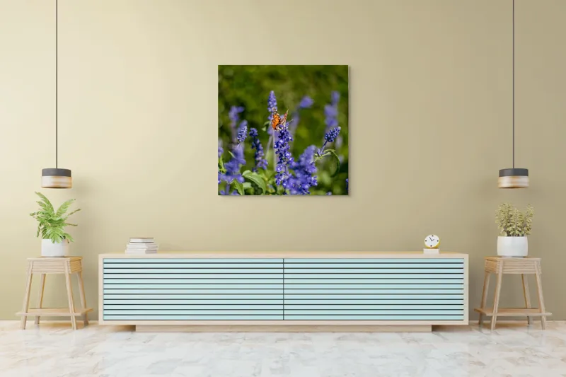 Tablou Canvas, "Fluture pe flori de lavandă", Fluturi, Lavandă, Verdeață, Primăvară, Natură., 100 x 100 cm – poza 5