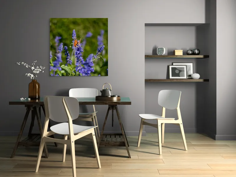 Tablou Canvas, "Fluture pe flori de lavandă", Fluturi, Lavandă, Verdeață, Primăvară, Natură., 100 x 100 cm – poza 6