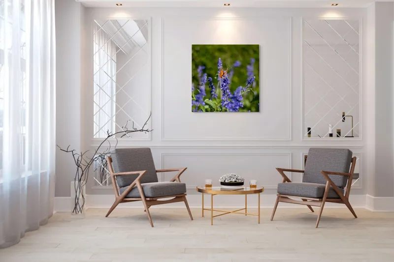 Tablou Canvas, "Fluture pe flori de lavandă", Fluturi, Lavandă, Verdeață, Primăvară, Natură., 100 x 100 cm – poza 7