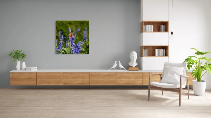 Tablou Canvas, "Fluture pe flori de lavandă", Fluturi, Lavandă, Verdeață, Primăvară, Natură., 100 x 100 cm – poza 8