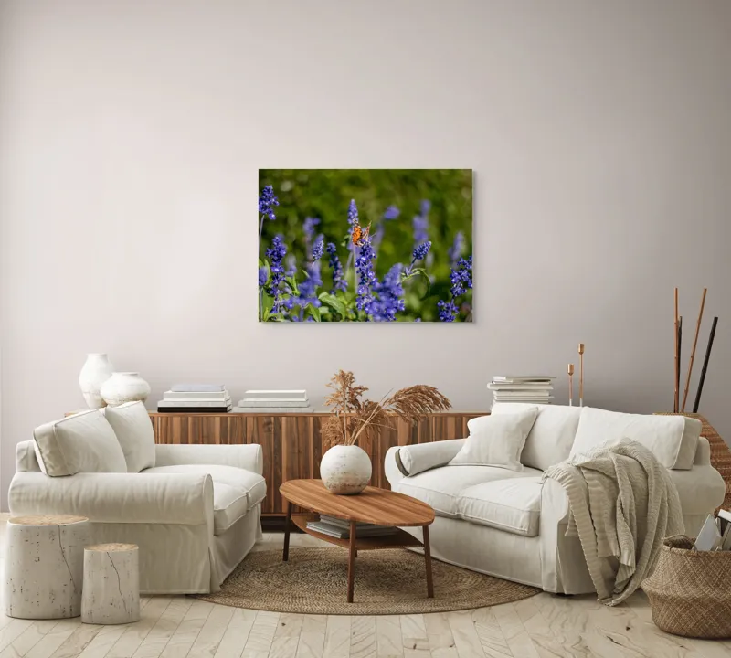 Tablou Canvas, "Fluture pe flori de lavandă", Fluturi, Lavandă, Verdeață, Primăvară, Natură., 100 x 70 cm – poza 3