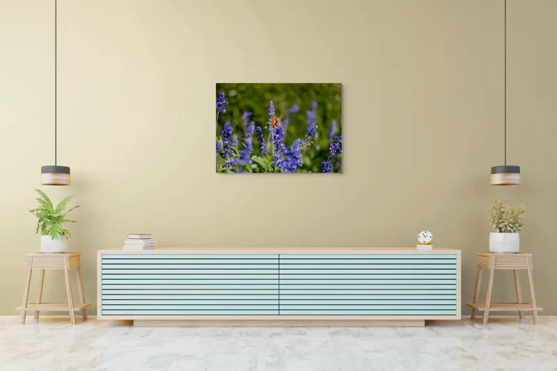 Tablou Canvas, "Fluture pe flori de lavandă", Fluturi, Lavandă, Verdeață, Primăvară, Natură., 100 x 70 cm – poza 4